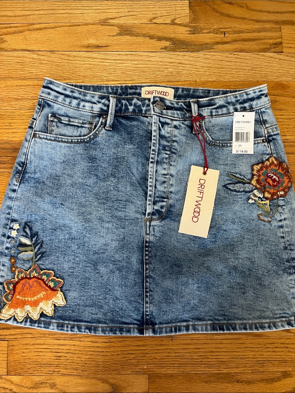 DRIFTWOOD Light Blue Embroidered Denim Skirt stef 29
